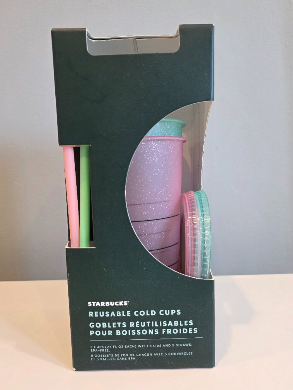 NIB Starbucks Reusable Cold Cups Pink Teal Glitter Holiday 2020 Set of Two